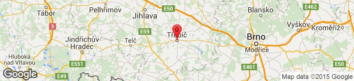 Map of Třebíč, Okres Třebíč, Kraj Vysočina, Tschechische Republik. Weitere detaillierte Karte ist nur für registrierte Benutzer. Bitte registrieren oder einloggen.